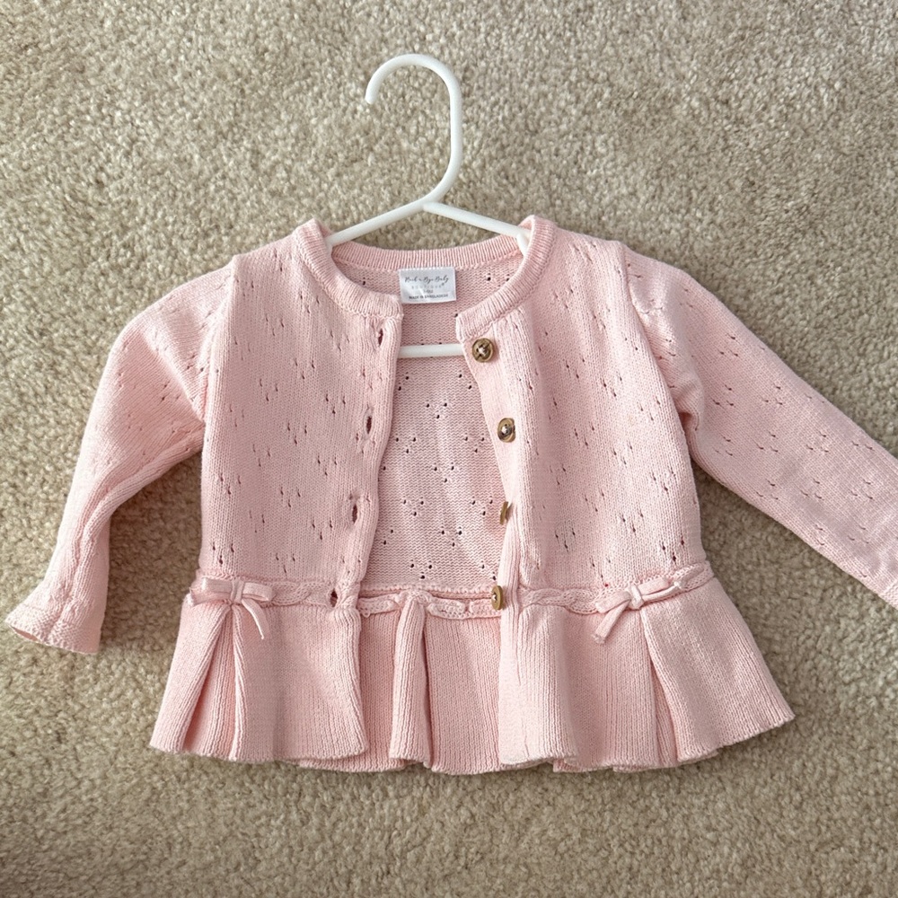 Pink Knit Baby Girl Bow sweater / cardigan 3-6 months EUC